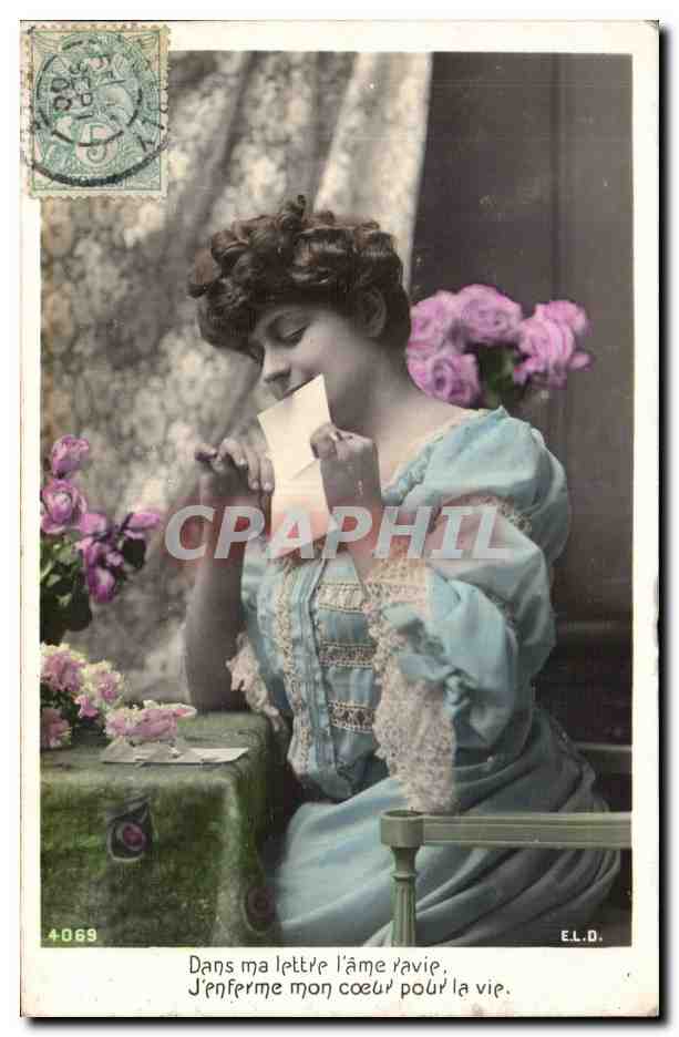Femme en robe bleue — lisant une lettre — E.L.D. n°4069