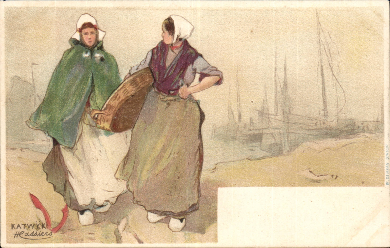 CPA Fantaisie katwyk Folklore Femme avec leur panier
