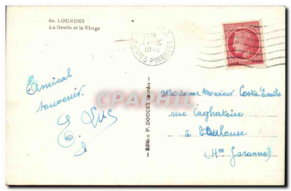 Lourdes CPA La grotte et la vierge — Verso