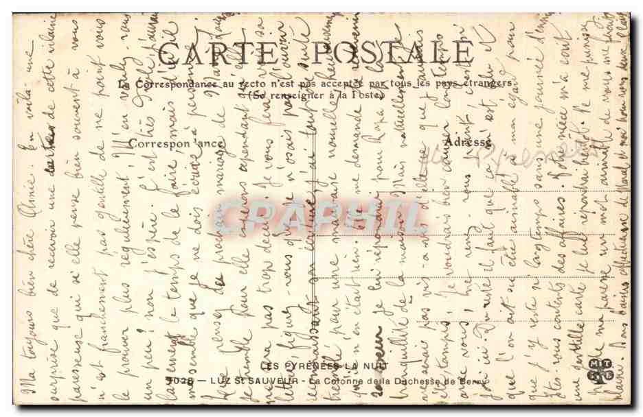 Luz Saint SAuveur CPA La colonne de la duchesse de Bercy — Verso