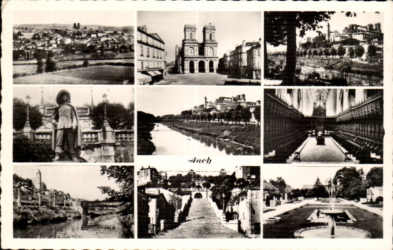 Auch — Vue générale, Cathédrale d'Artagnan, Jardin Public, Bords du Gers, Stalbes Monumental — Éditeur non identifié, n° de série 88