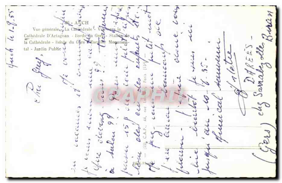 Auch — Vue générale, Cathédrale d'Artagnan, Jardin Public, Bords du Gers, Stalbes Monumental — Éditeur non identifié, n° de série 88 — Reverso
