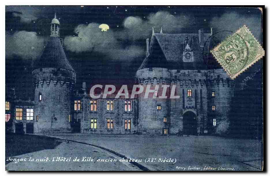 CPA Jonzac la nuit L hotel de ville ancien chateau