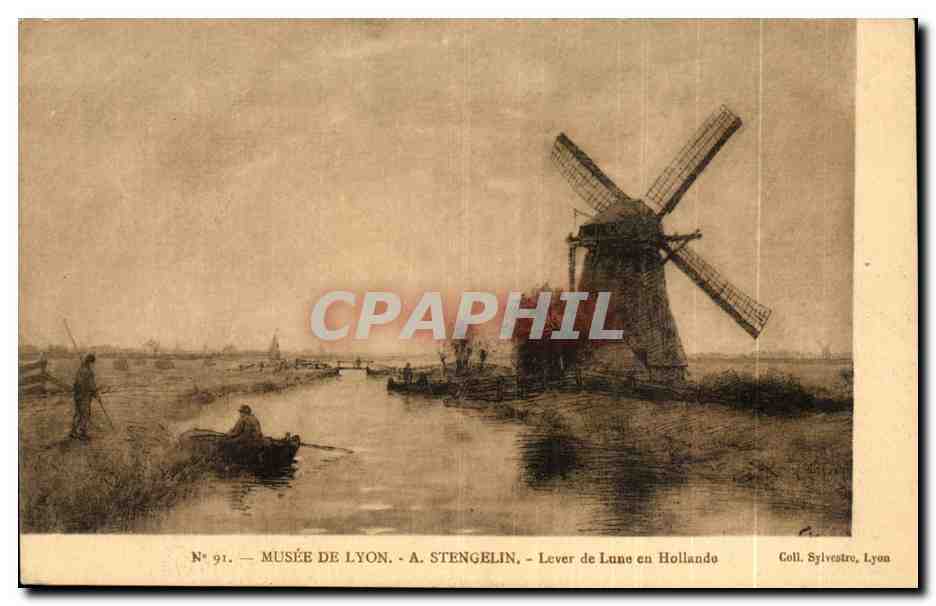 CPA Musee de Lyon Stengelin Lever de lune en Hollande ( windmill )