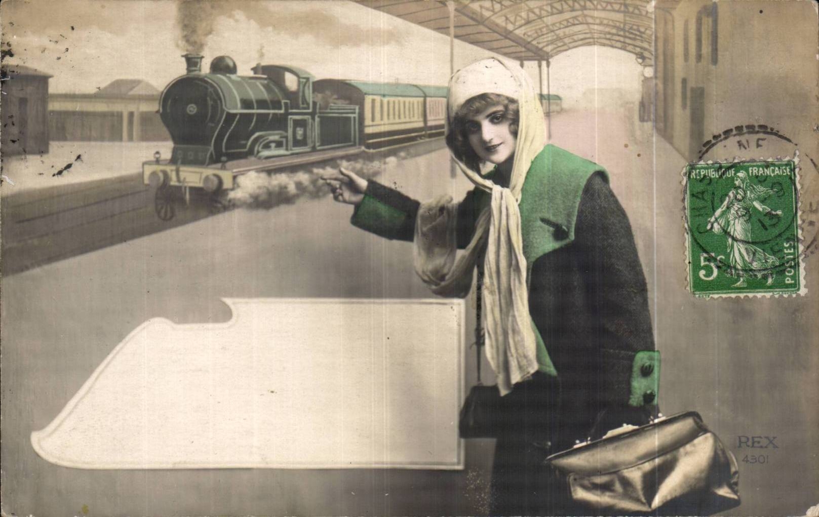 CPA Fantaisie Femme Train