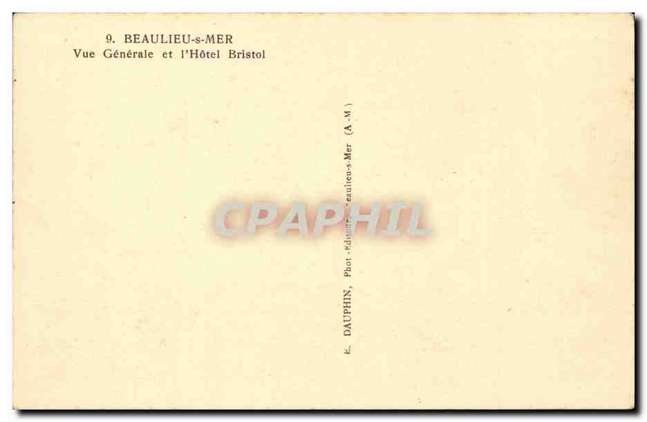 CPA Beaulieu sur mer Vue generale et l'hotel Bristol — Rückseite