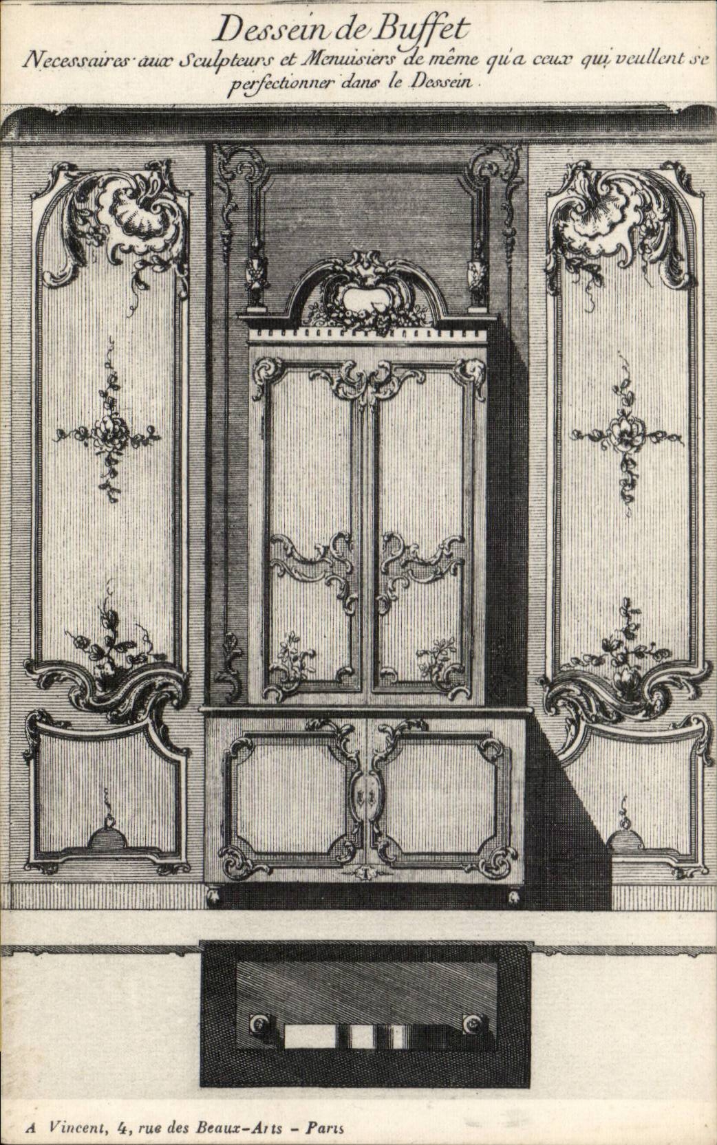 Paris CPA Dessin de buffet Meuble Rue des Beaux Arts
