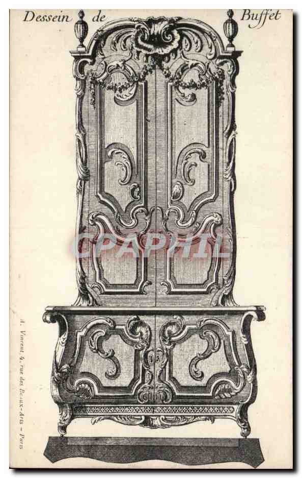 Paris CPA Dessin de Buffet Meuble Rue des Beaux Arts