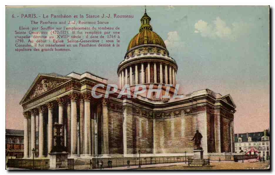 Paris CPA Pantheon et la statue de JJ Rousseau
