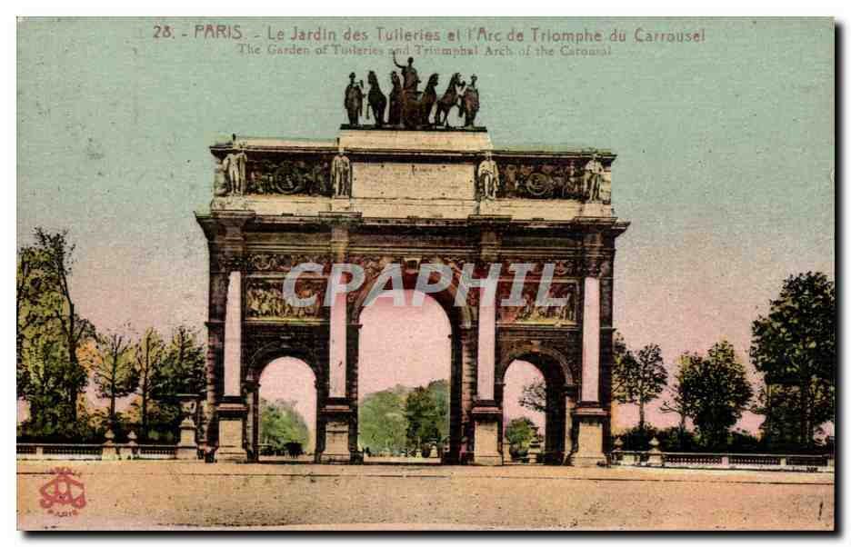 Paris CPA Jardin des Tuileries et arc de triomphe du Carrousel