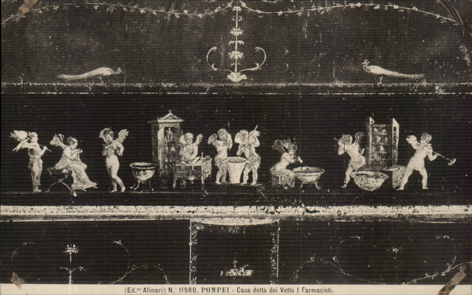 Pompei - Casa detta dei Vettui Farmacisti — fresque de putti — Ed. Alinari N. 11980
