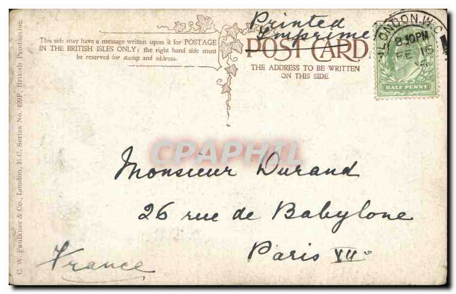 CPA Fantaisie The Charles Dickens Series Pecksniff Martin Chuzziewitt — Rückseite
