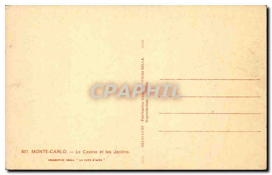Monte CArlo Monaco CPA Le casino et les jardins — Rückseite