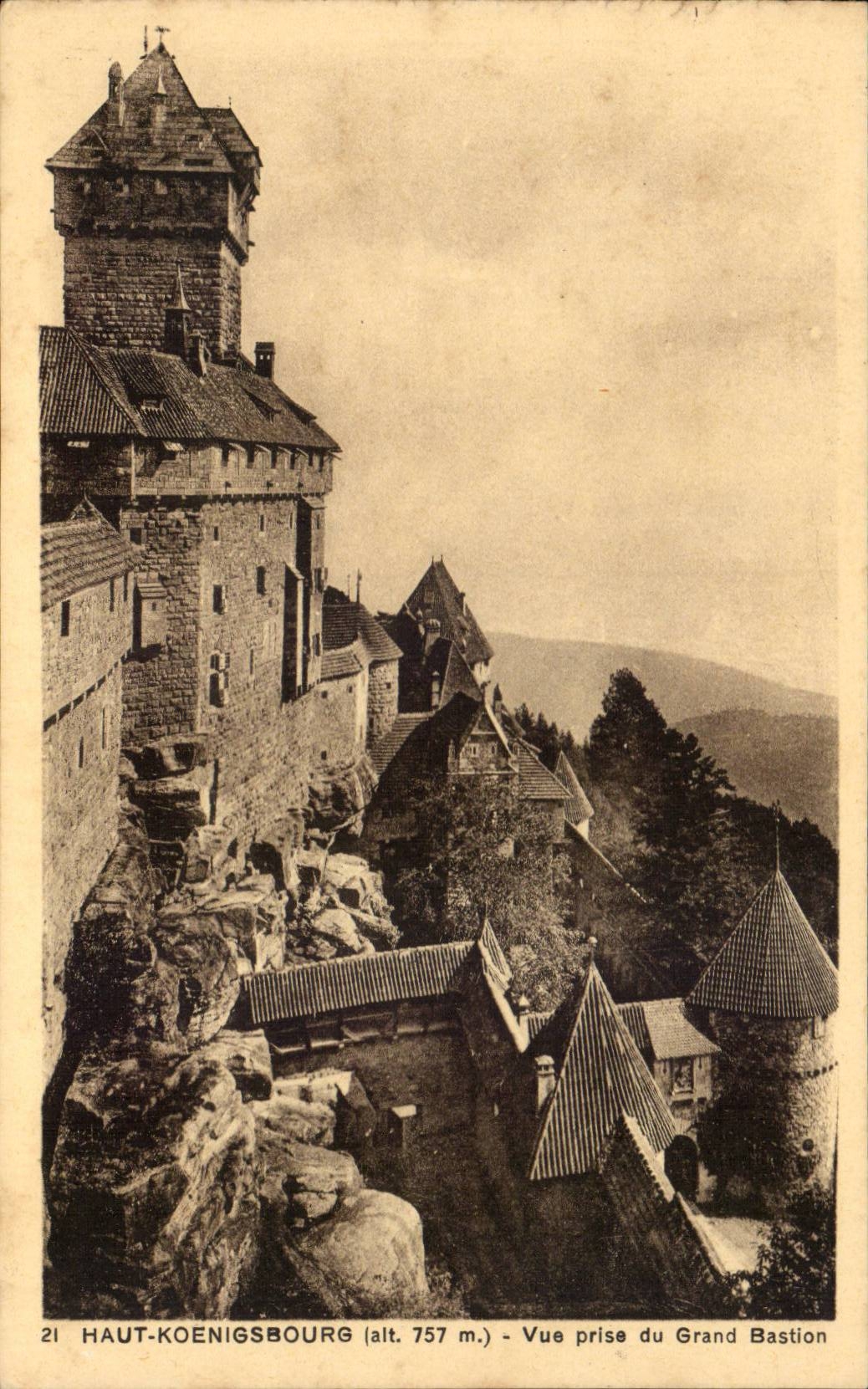Haut-Koenigsbourg (alt. 757 m.) — Ansicht vom Großen Bastion — Sonderausgabe des Schlosses