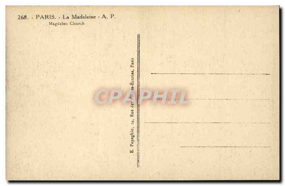 Paris CPA La Madeleine — Verso