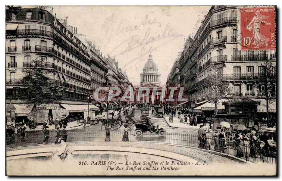 Paris CPA La rue Soufflot et le Pantheon