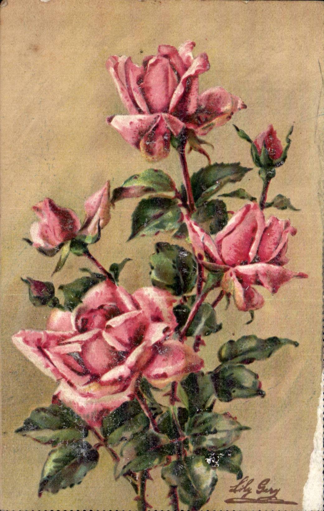 CPA Fantaisie Fleurs Roses