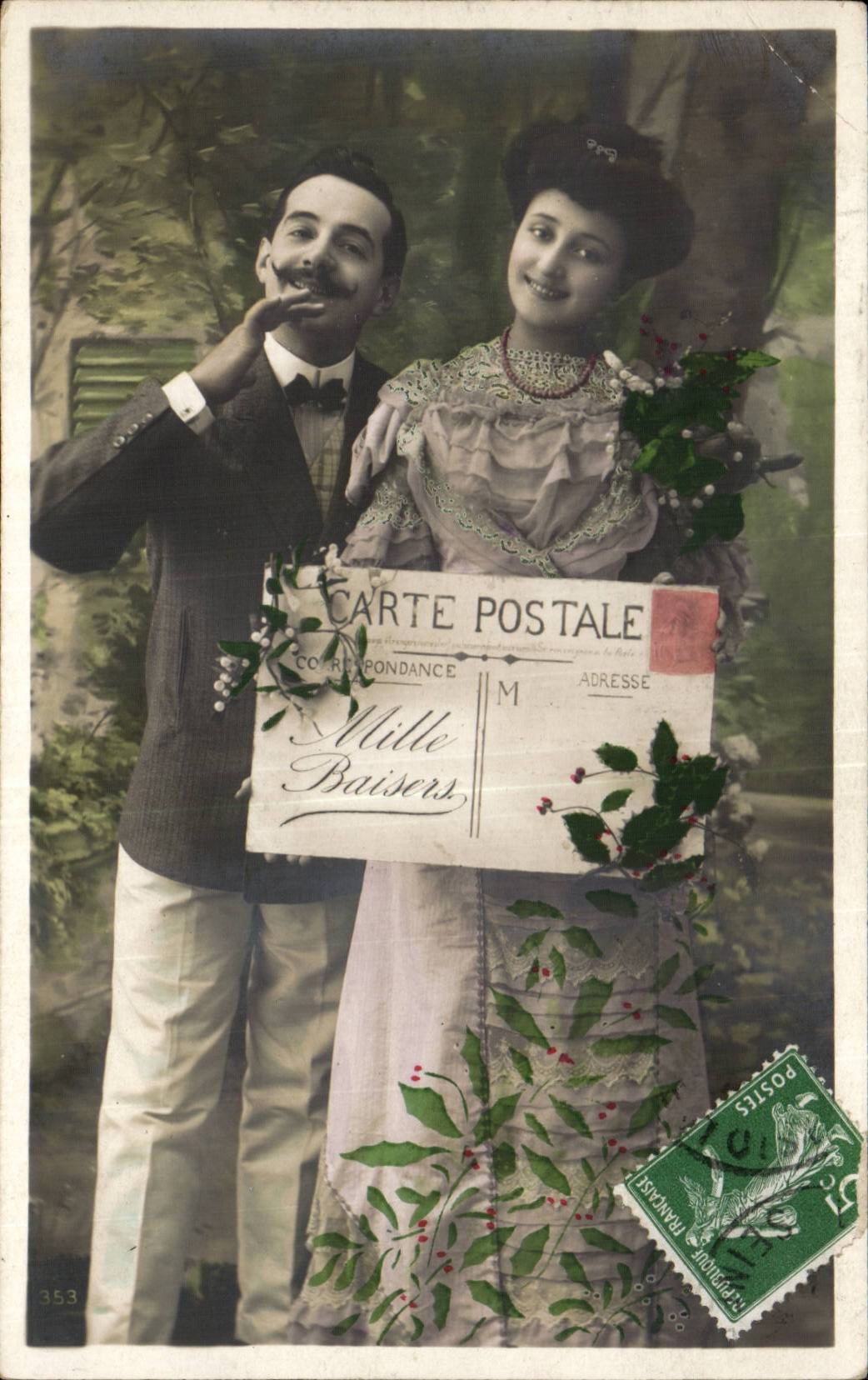 Couple souriant — 'Mille Baisers' — Carte postale illustrée