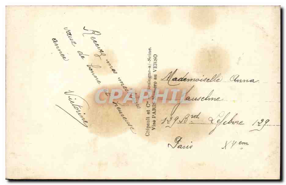 Jeune femme en fourrure — dans un décor de forêt — E.M. 214 — Achterkant
