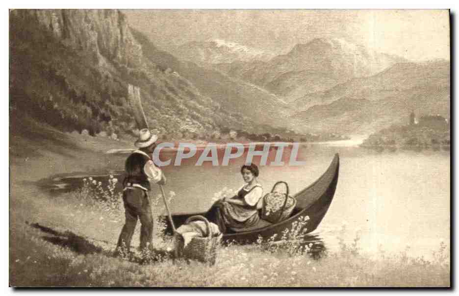 CPA Fantaisie Femme en ballade en barque