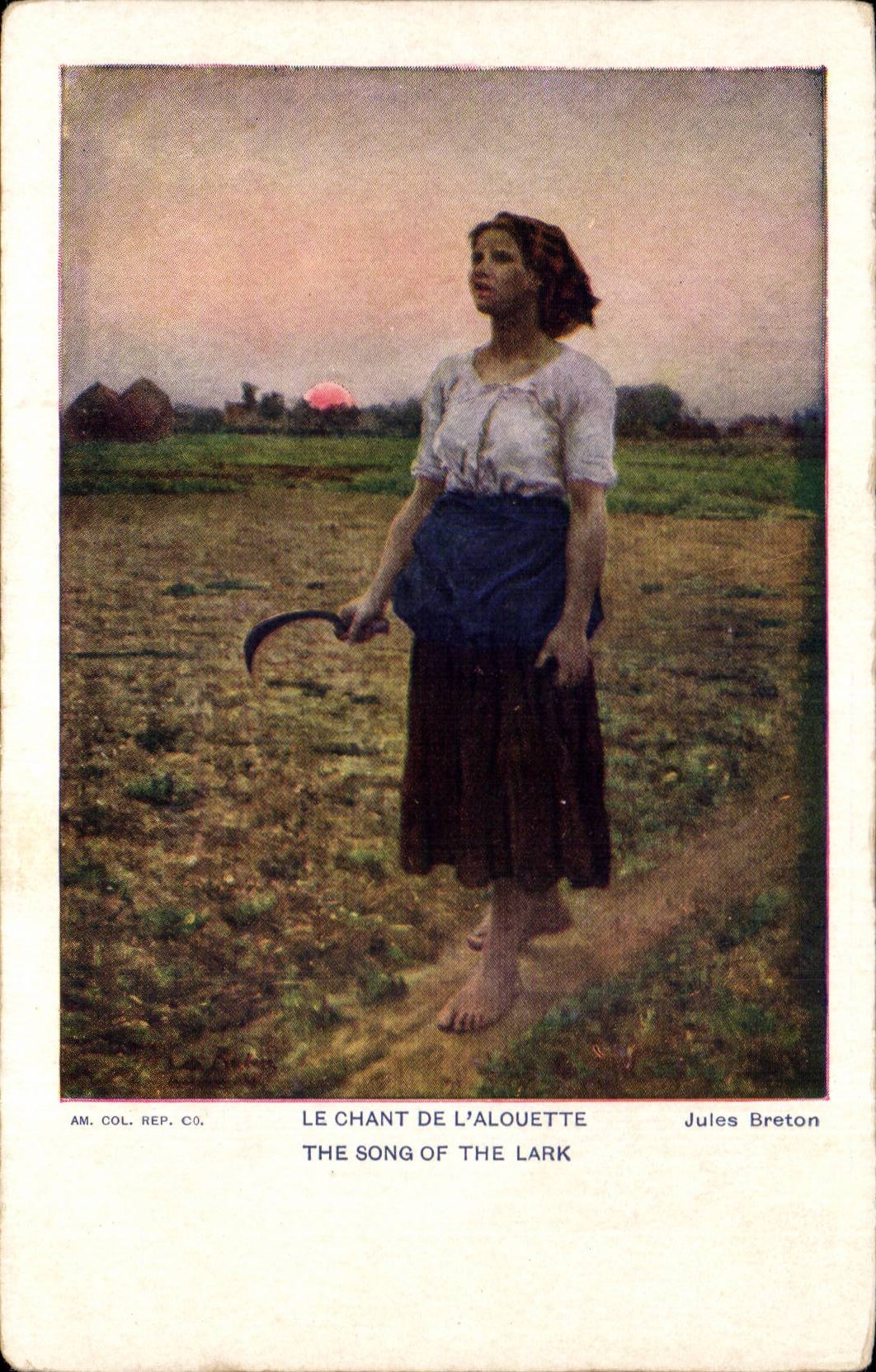 Femme paysanne tenant un faucheur — Le chant de l'alouette — Jules Breton — AM. COL. REP. CO.