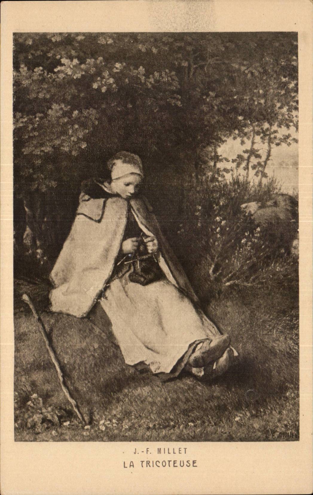 CPA Fantaisie Millet La tricoteuse