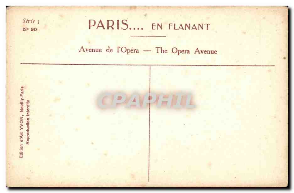 Paris CPA Avenue de l'opera — Rückseite
