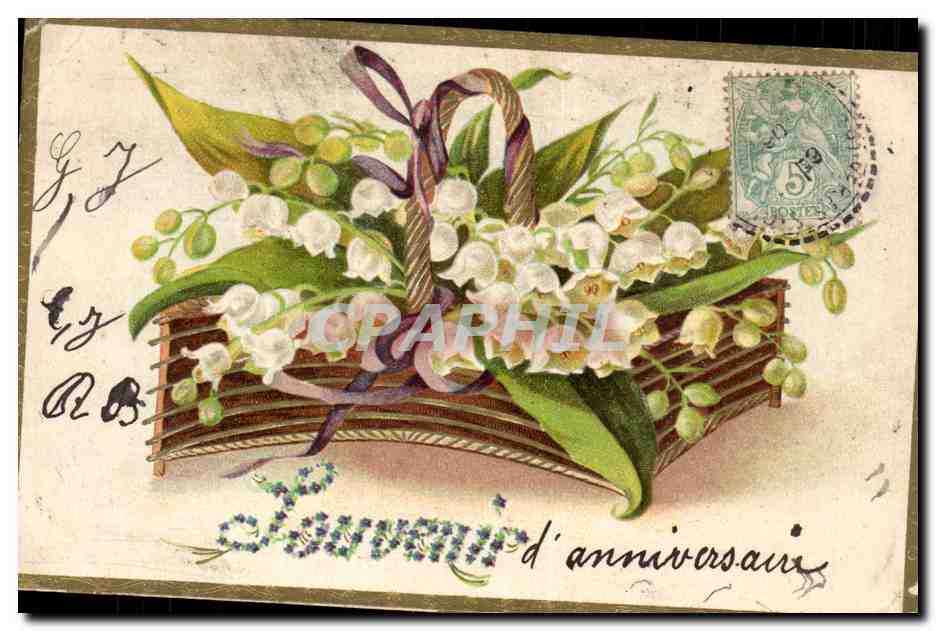 CPA Fantaisie Fleurs souvenir d'anniversaire
