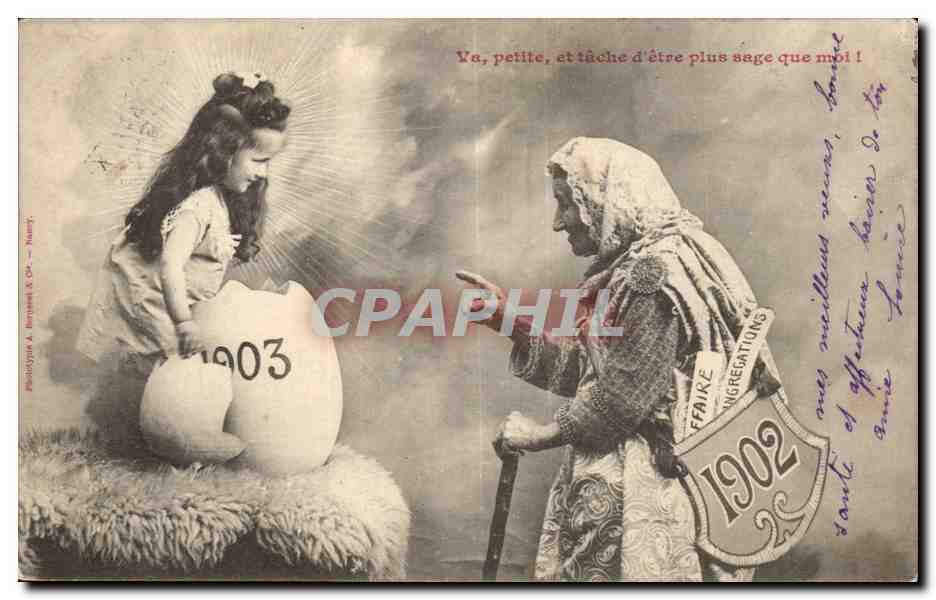 Kind en oude vrouw — morele scène — Fototypie A. Berthet & Cie, Nancy