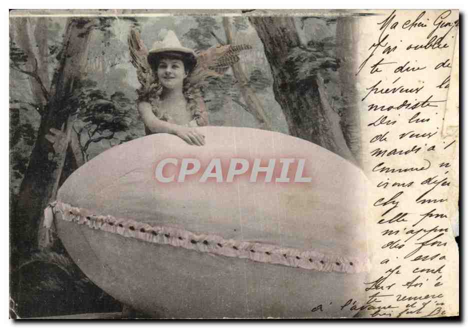 CPA Fantaisie Femme et oeuf de Paque Easter