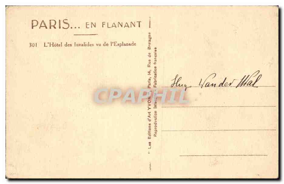 CPA Paris L'hotel des Invalides vu de l'esplanade — Rückseite