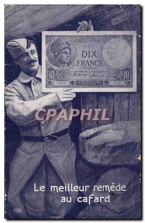 CPA Fantaisie Le meilleur remede au cafard Militaria Billet de banque 10 Francs