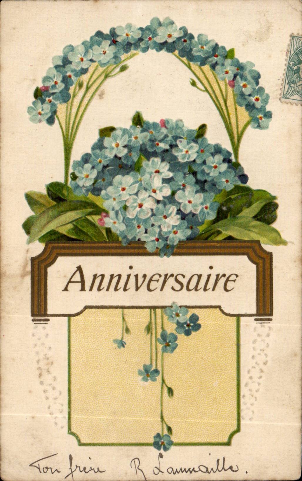 CPA Fantaisie Fleurs Anniversaire