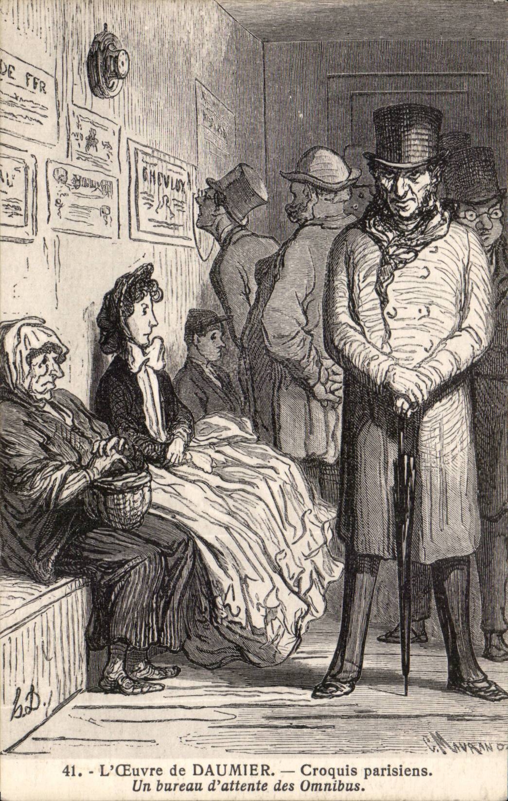 CPA L'oeuvre de Daumier Croquis parisien Un bureau d'attente des omnibus 