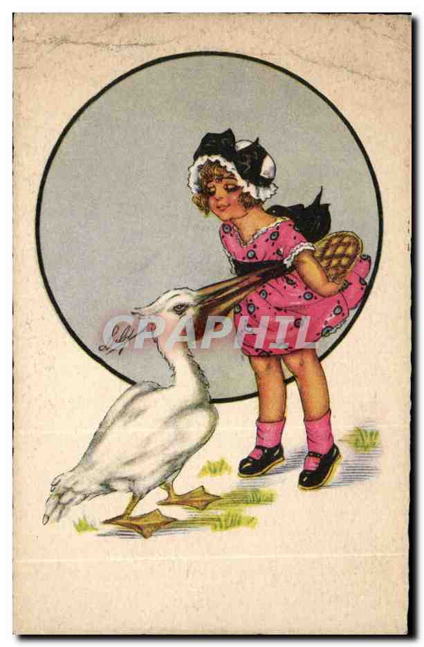 Fille avec un pélican — illustration — L'abeille, Paris, série 116