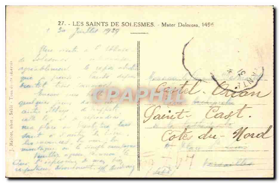 CPA Les saints de Solesmes Mater Dolorosa 1496 — Verso