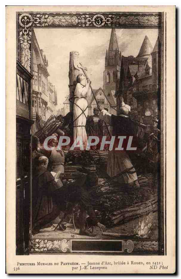 Paris CPA peintures murales du Pantheon Jeanne d'arc brulee a Rouen en 1431 par Lenepveu