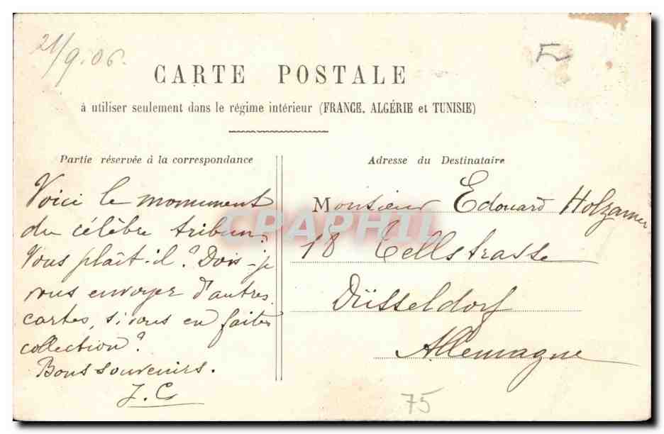 Paris CPA Monument de Gambetta — Rückseite