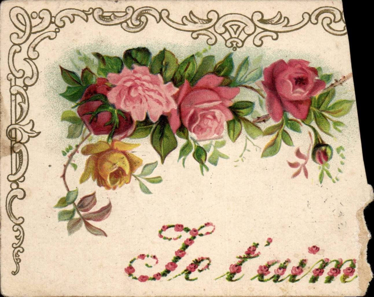 Fleurs de roses — 'Je t'aime' — éditeur inconnu, n° de série non visible