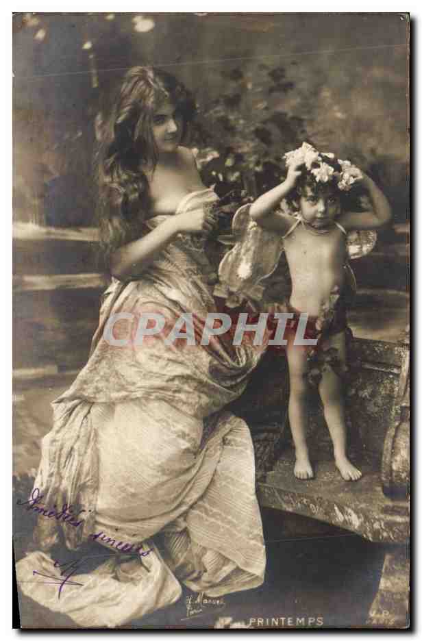CPA Fantaisie Femme Enfant Ange Angel Printemps