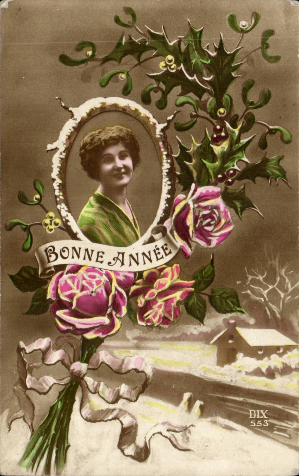 Femme souriante — carte de vœux de fin d'année — DIX 553