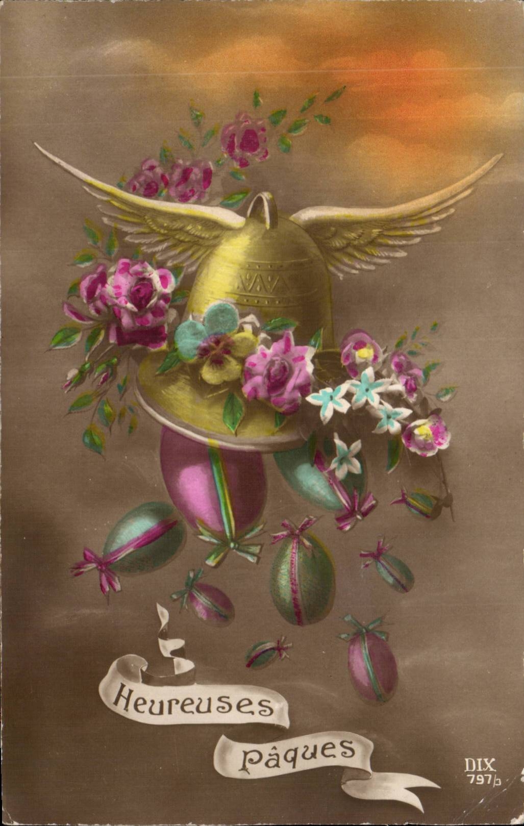 CPA Fantaisie Cloche Heureuses Paques Easter