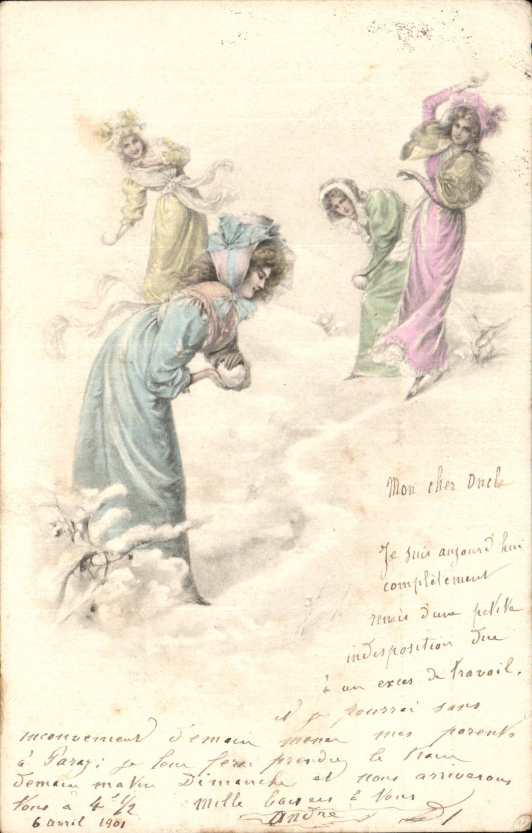 CPA Fantaisie Femmes jouant aux boules de neige