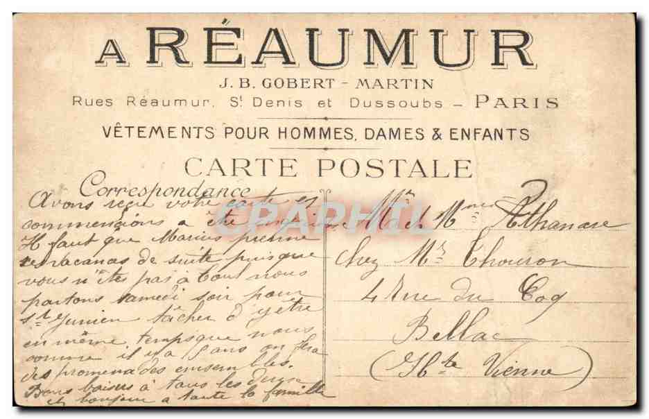 CPA Fantaisie L'angelus de Millet ( publicite a Reaumur ) — Verso