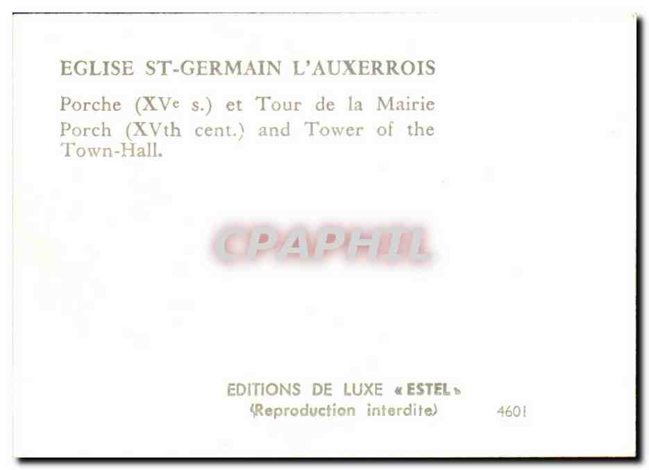Paris CPA Eglise st Germain de l'auxerrois  — Verso