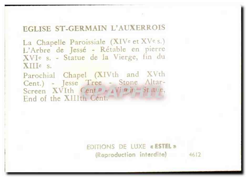 Paris CPA Eglise st Germain de l'auxerrois — Verso