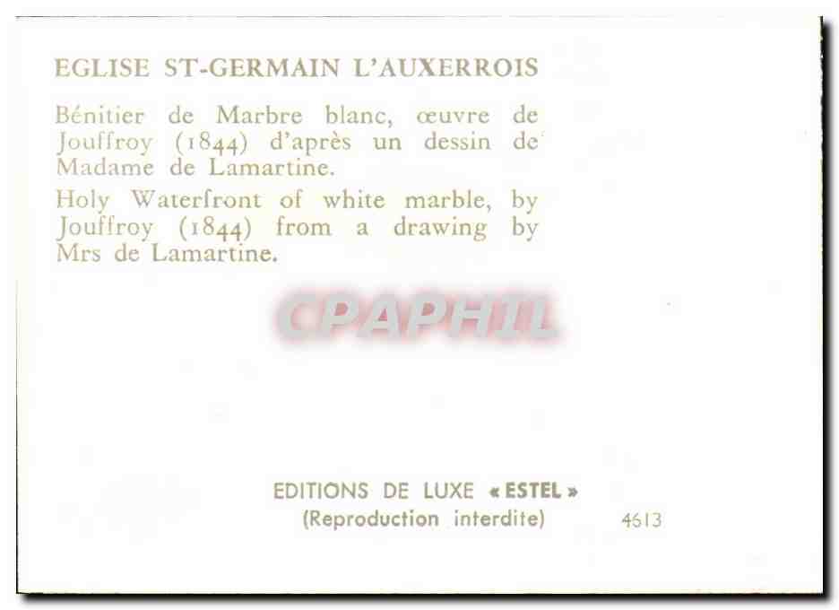 Paris CPA Eglise st Germain de l'auxerrois Benitier Ange Angel — Verso