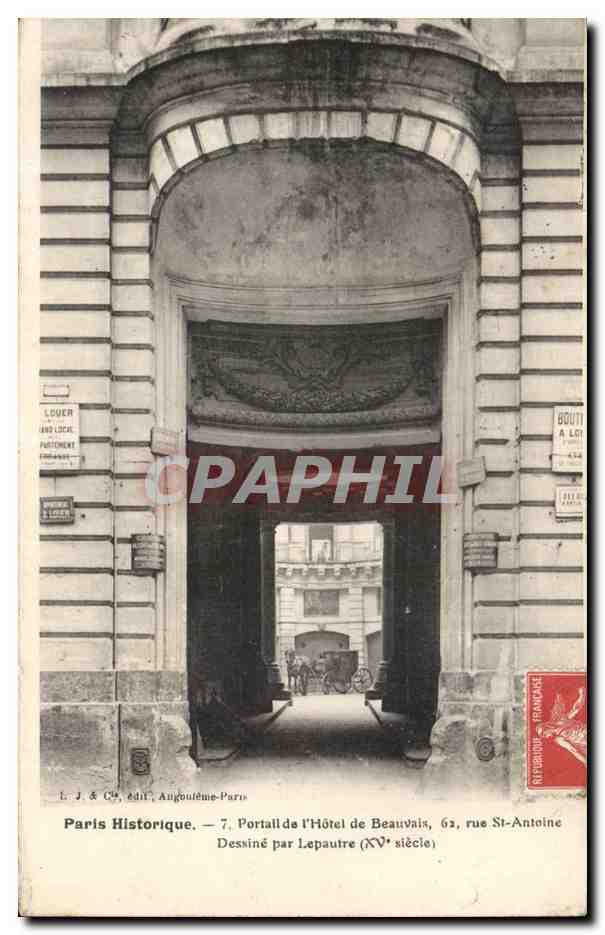 Paris CPA Portail de l'hotel de Beauvais Rue St Antoine 