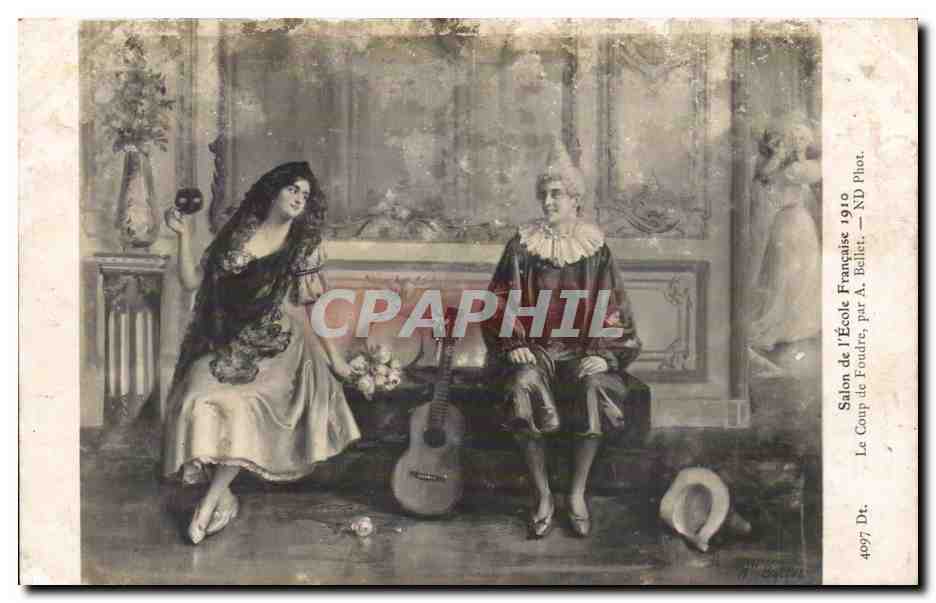 CPA Fantaisie SAlon de l'ecole francaise 1910 le coup de foudre par A Bellet