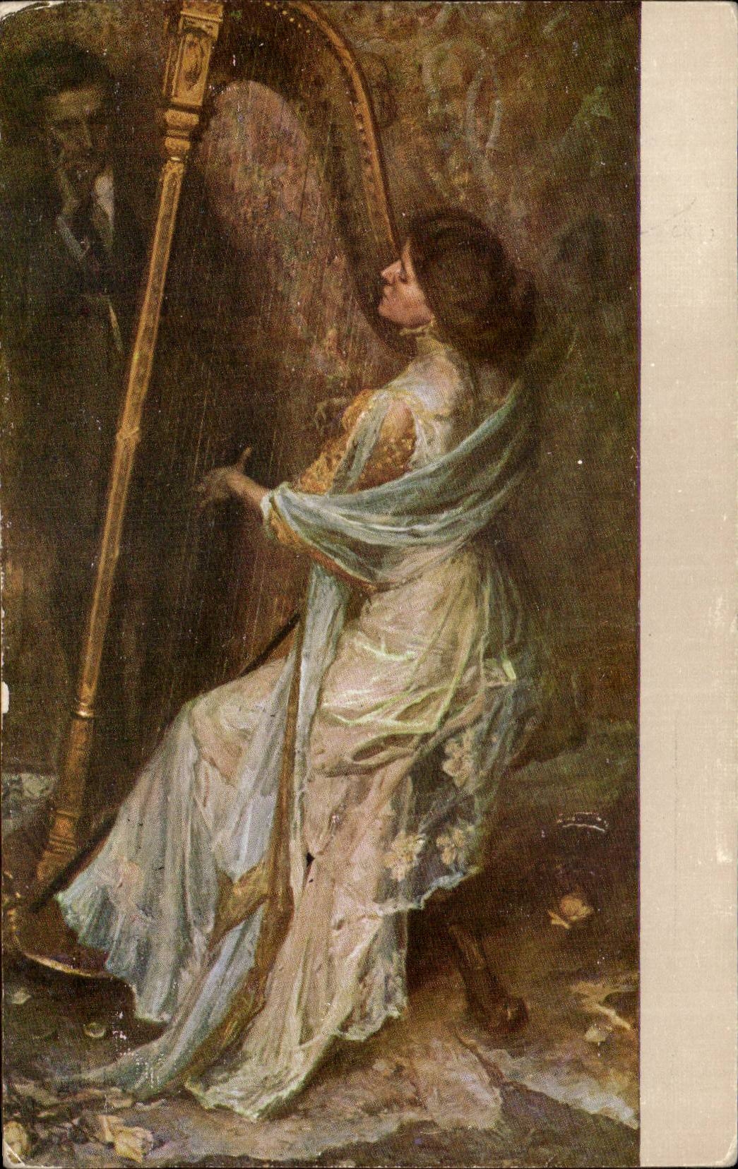 CPA Fantaisie Femme jouant de la harpe